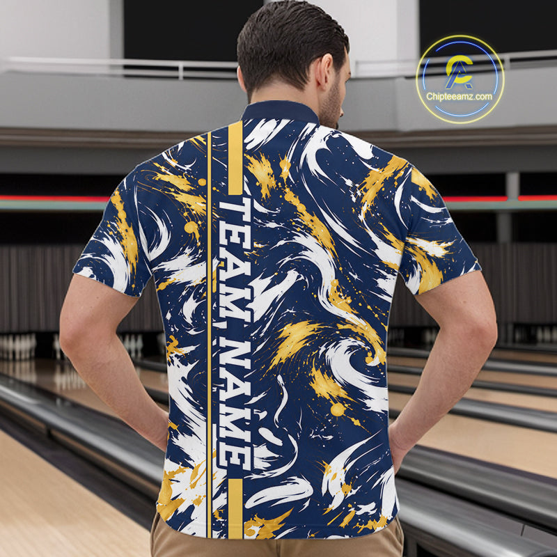 Custom White Yellow Camo Abstract Splash Bowling Shirts Bowling Team Jersey for Bowler