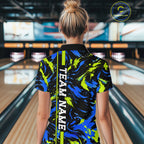 Custom Blue Green Camo Abstract Splash Bowling Shirts Bowling Team Jersey for Bowler