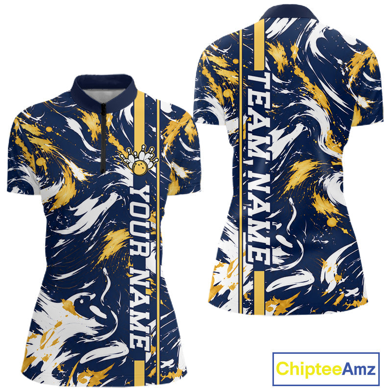 Custom White Yellow Camo Abstract Splash Bowling Shirts Bowling Team Jersey for Bowler