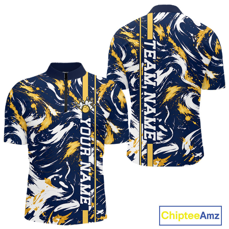 Custom White Yellow Camo Abstract Splash Bowling Shirts Bowling Team Jersey for Bowler
