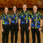Custom Blue Green Camo Abstract Splash Bowling Shirts Bowling Team Jersey for Bowler