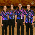 Custom Blue Pink Camo Abstract Splash Bowling Shirts Bowling Team Jersey for Bowler