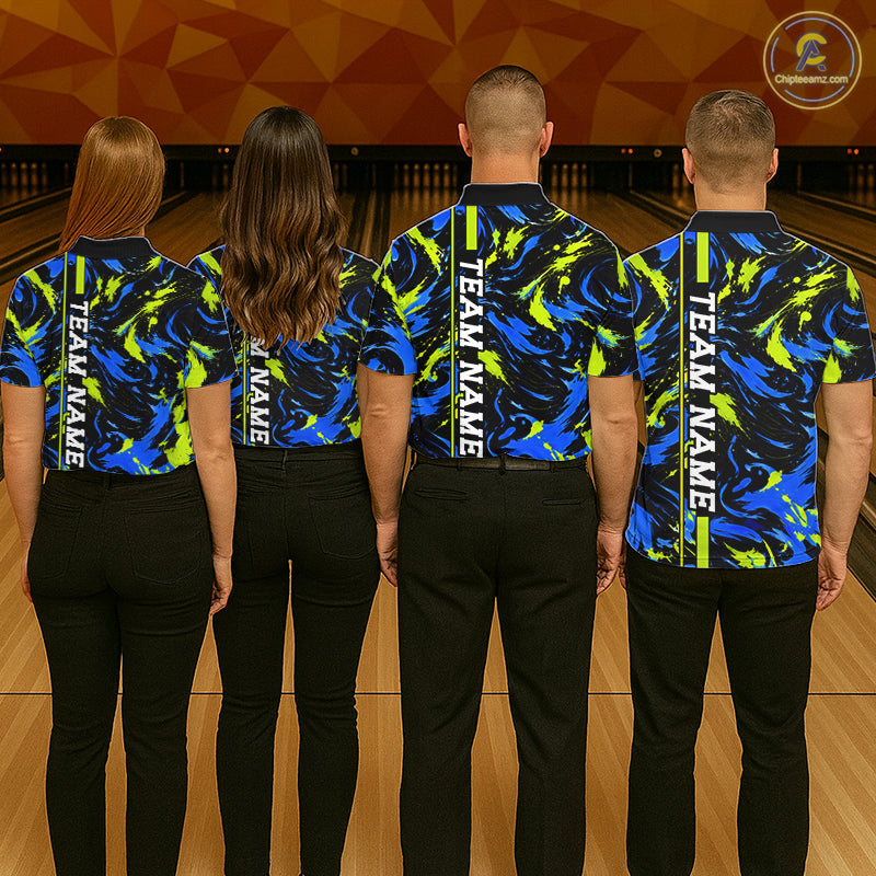 Custom Blue Green Camo Abstract Splash Bowling Shirts Bowling Team Jersey for Bowler