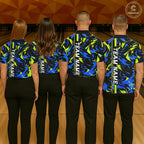 Custom Blue Green Camo Abstract Splash Bowling Shirts Bowling Team Jersey for Bowler