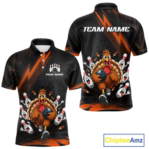 Custom Orange Funny Turkey Bowling Shirts Thanksgiving Bowling Team Jerseys