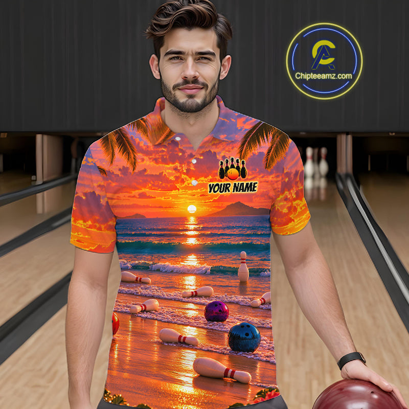 Custom Tropical Sunset Bowling Team Jersey Bowling Shirts Bowling League for Bowler