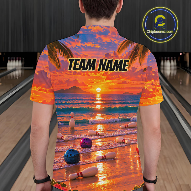 Custom Tropical Sunset Bowling Team Jersey Bowling Shirts Bowling League for Bowler