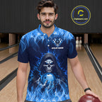Custom Blue Flame Grim Reaper Bowling Shirts Bowling Team Jerseys Bowling League