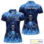 Custom Blue Flame Grim Reaper Bowling Shirts Bowling Team Jerseys Bowling League
