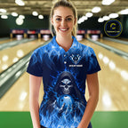 Custom Blue Flame Grim Reaper Bowling Shirts Bowling Team Jerseys Bowling League