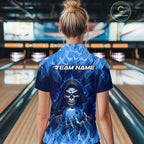 Custom Blue Flame Grim Reaper Bowling Shirts Bowling Team Jerseys Bowling League