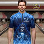 Custom Blue Flame Grim Reaper Bowling Shirts Bowling Team Jerseys Bowling League