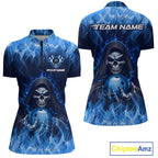 Custom Blue Flame Grim Reaper Bowling Shirts Bowling Team Jerseys Bowling League