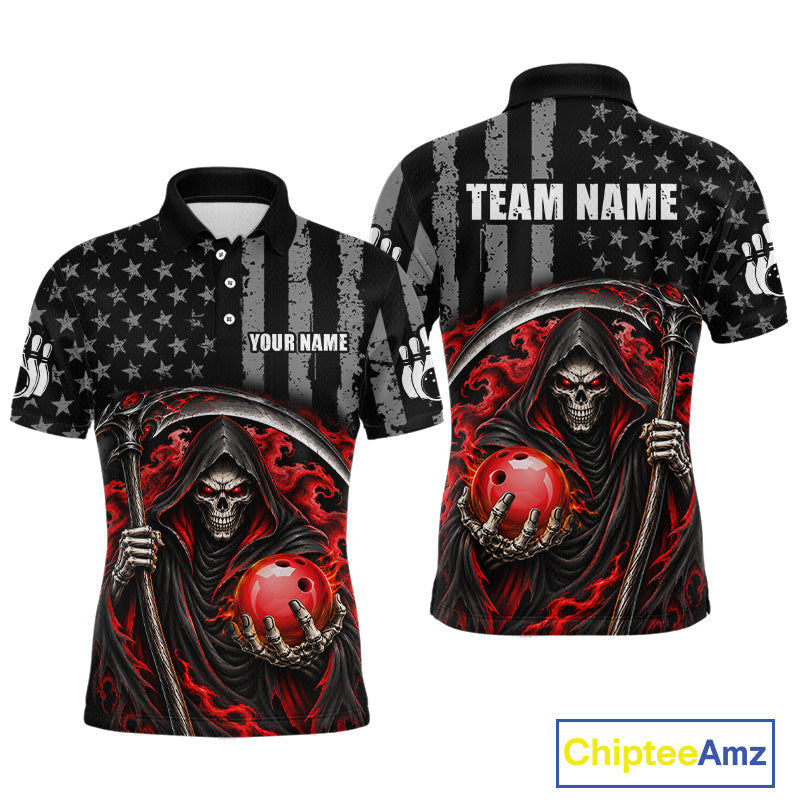 Custom US Flag Grim Reaper Bowling Jerseys Bowling Team Jerseys Bowling for Bowlers