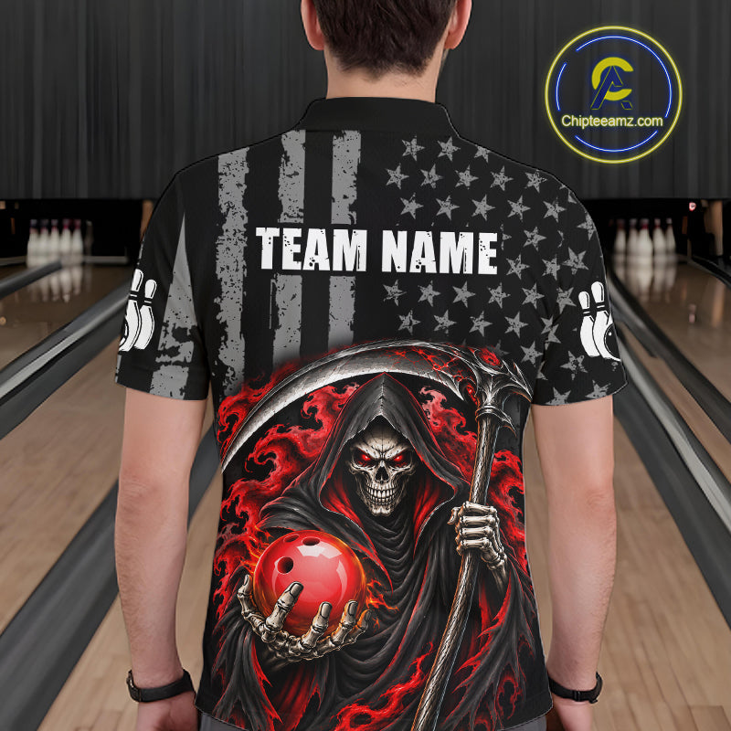 Custom US Flag Grim Reaper Bowling Jerseys Bowling Team Jerseys Bowling for Bowlers