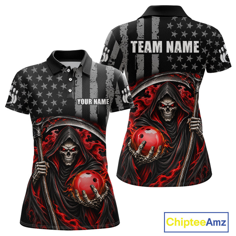 Custom US Flag Grim Reaper Bowling Jerseys Bowling Team Jerseys Bowling for Bowlers
