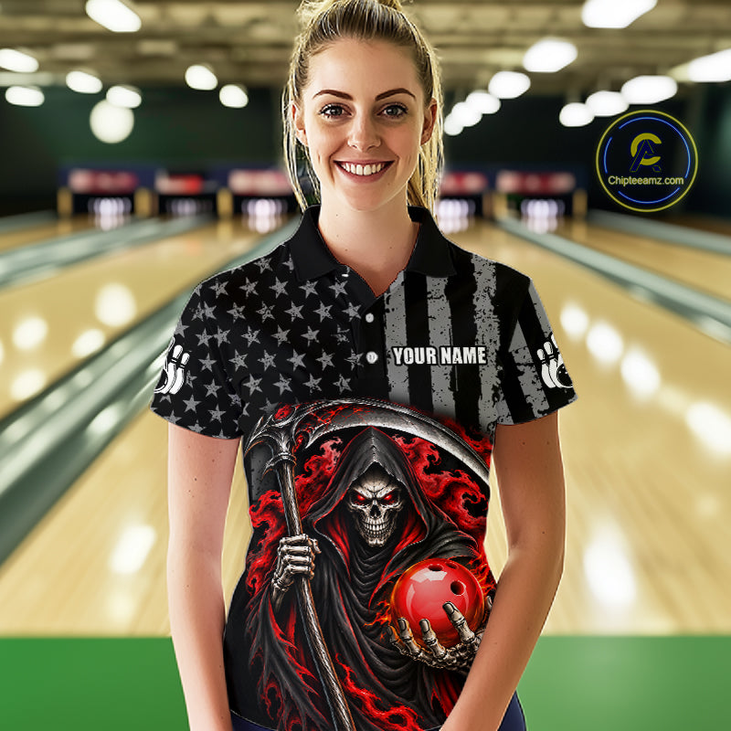 Custom US Flag Grim Reaper Bowling Jerseys Bowling Team Jerseys Bowling for Bowlers