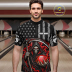 Custom US Flag Grim Reaper Bowling Jerseys Bowling Team Jerseys Bowling for Bowlers