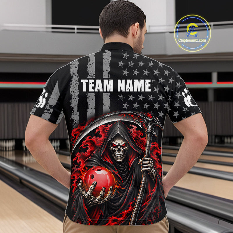 Custom US Flag Grim Reaper Bowling Jerseys Bowling Team Jerseys Bowling for Bowlers