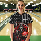 Custom US Flag Grim Reaper Bowling Jerseys Bowling Team Jerseys Bowling for Bowlers