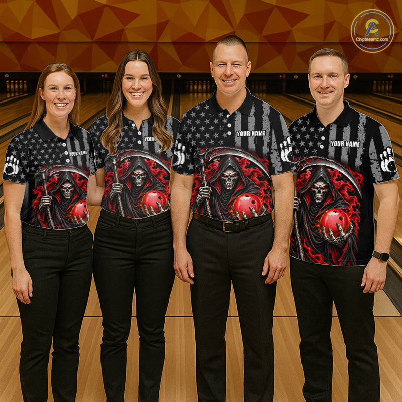 Custom US Flag Grim Reaper Bowling Jerseys Bowling Team Jerseys Bowling for Bowlers