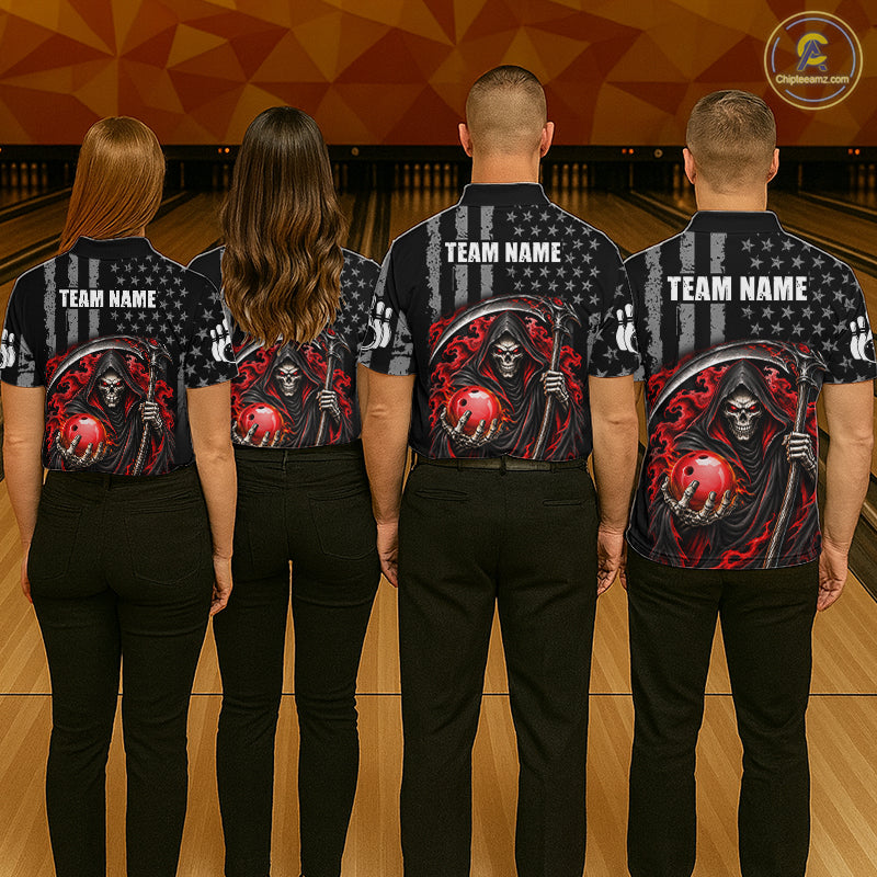Custom US Flag Grim Reaper Bowling Jerseys Bowling Team Jerseys Bowling for Bowlers