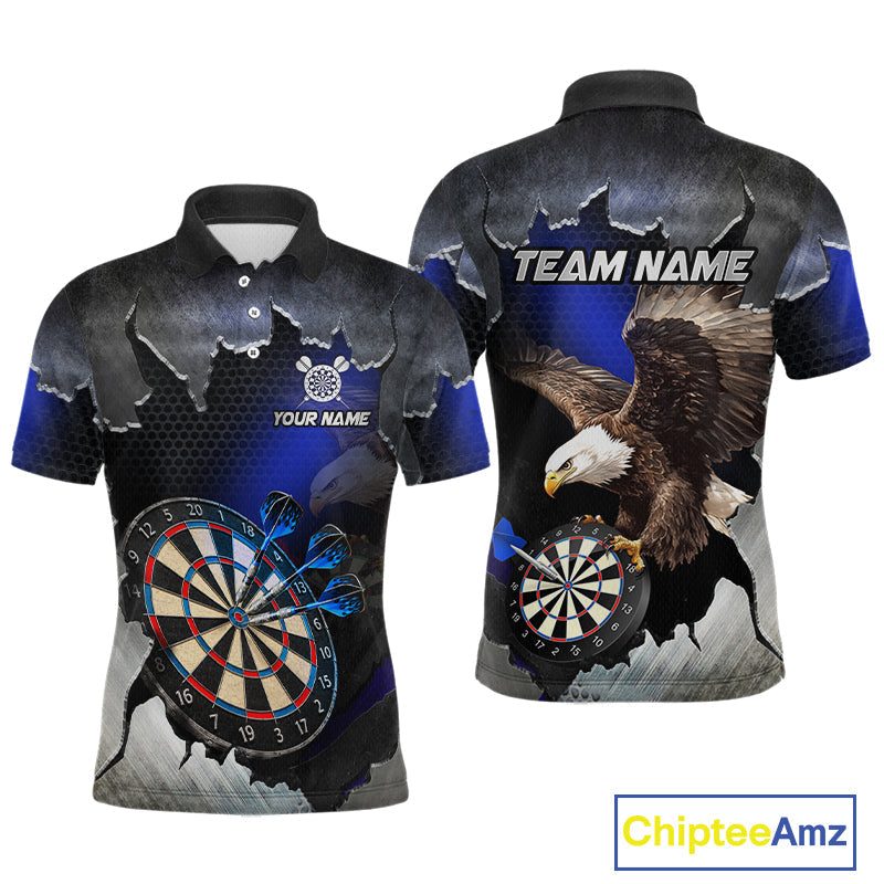Custom Blue Cracked Eagle Dart Shirts Dart Team Jerseys Dartboard League Shirt