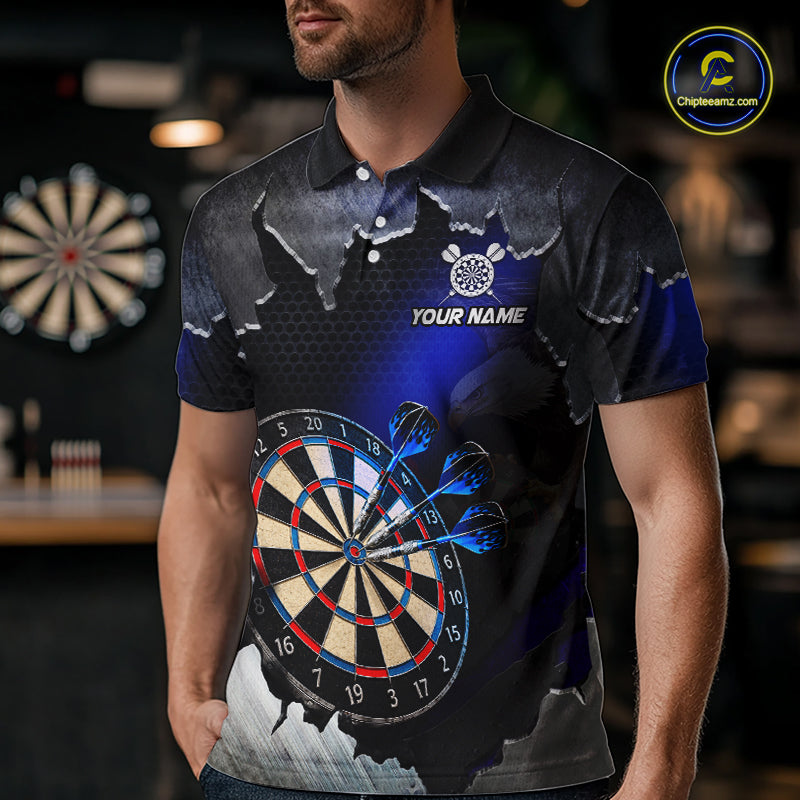 Custom Blue Cracked Eagle Dart Shirts Dart Team Jerseys Dartboard League Shirt