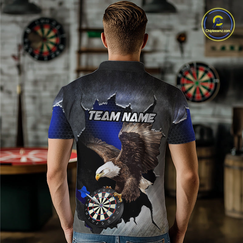 Custom Blue Cracked Eagle Dart Shirts Dart Team Jerseys Dartboard League Shirt