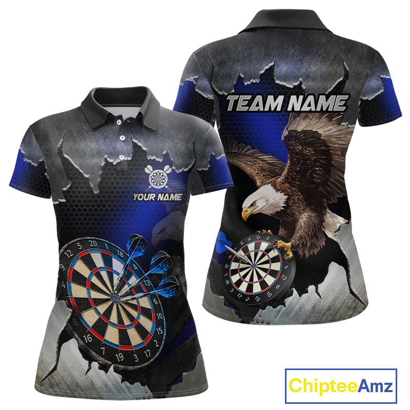 Custom Blue Cracked Eagle Dart Shirts Dart Team Jerseys Dartboard League Shirt