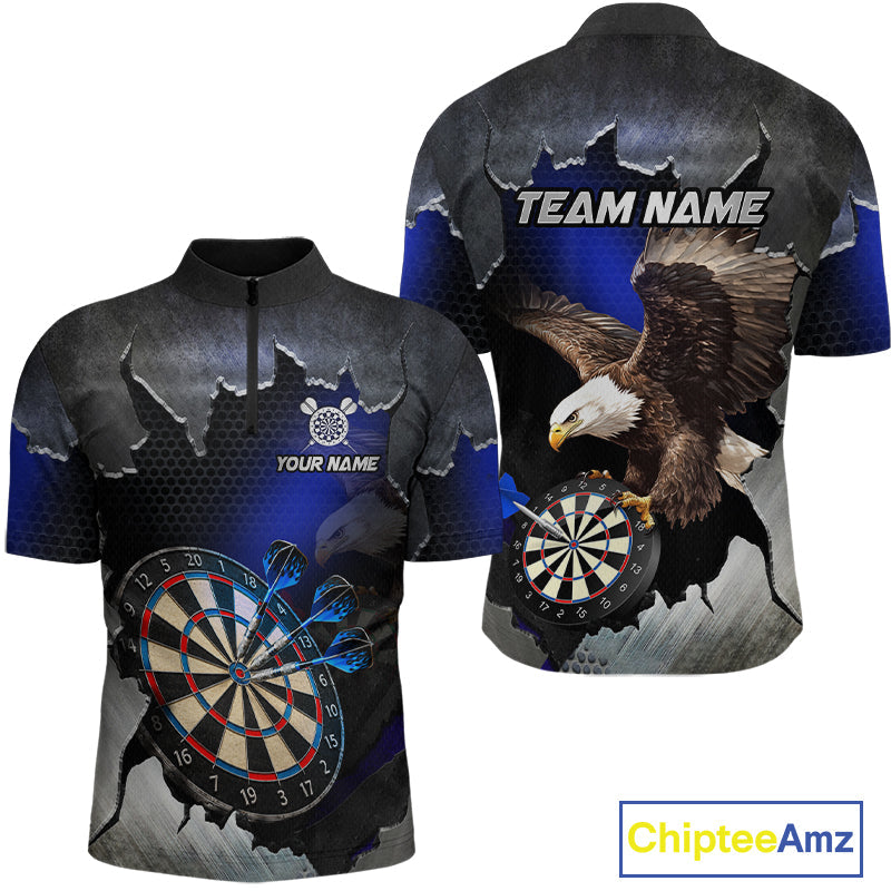 Custom Blue Cracked Eagle Dart Shirts Dart Team Jerseys Dartboard League Shirt