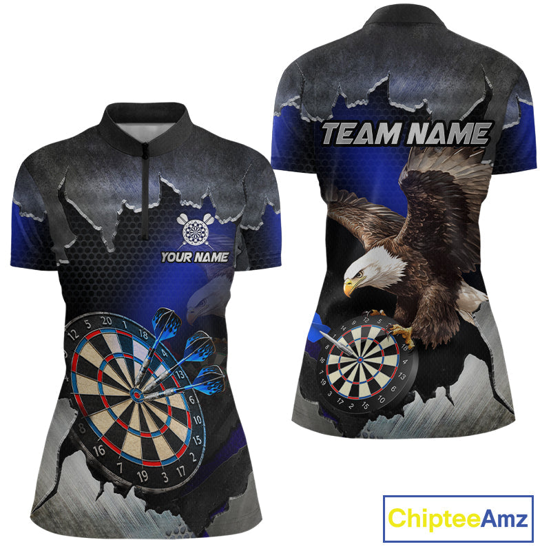 Custom Blue Cracked Eagle Dart Shirts Dart Team Jerseys Dartboard League Shirt
