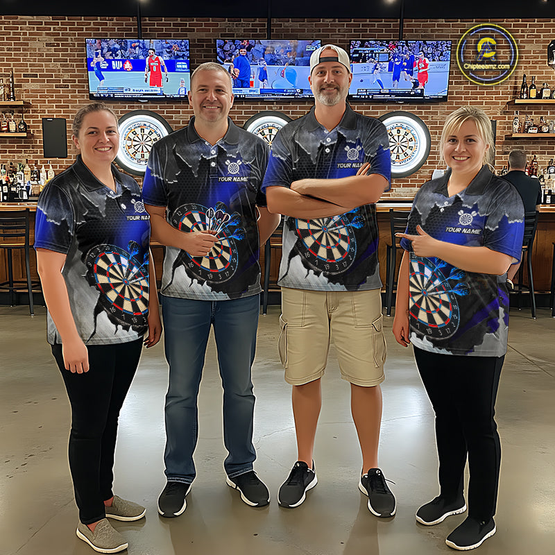Custom Blue Cracked Eagle Dart Shirts Dart Team Jerseys Dartboard League Shirt