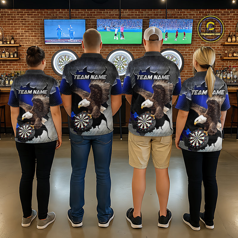 Custom Blue Cracked Eagle Dart Shirts Dart Team Jerseys Dartboard League Shirt