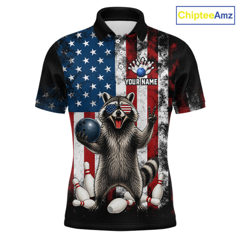 Custom US Flag Raccoon Bowling Shirt Bowling Team Shirts Bowling League