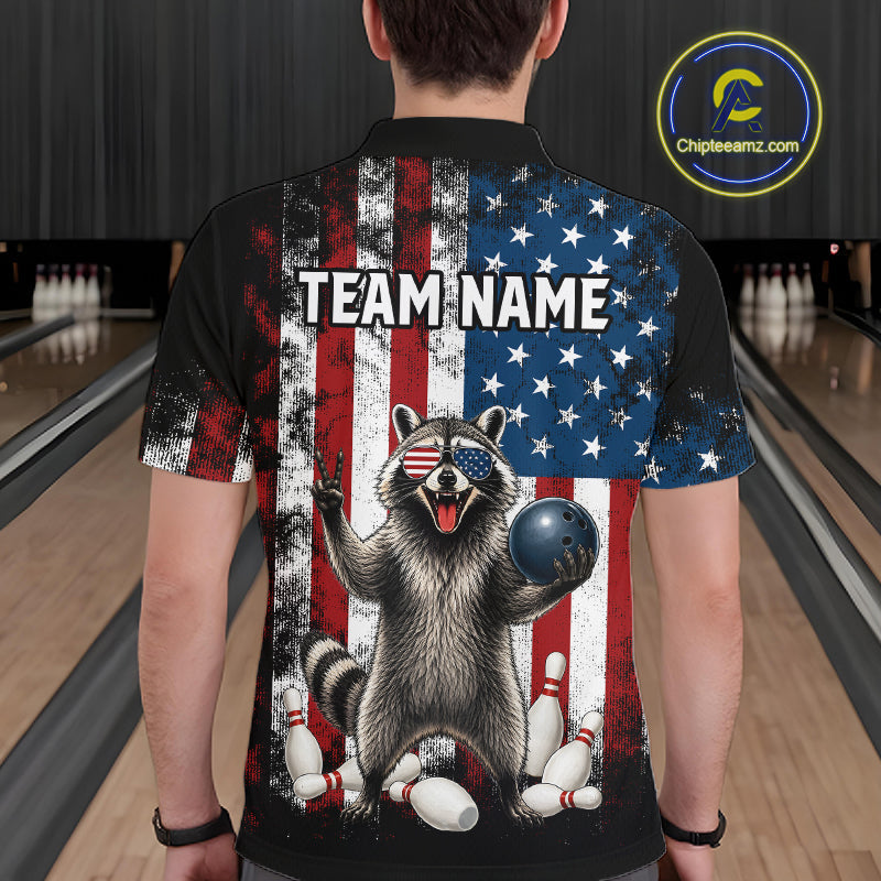 Custom US Flag Raccoon Bowling Shirt Bowling Team Shirts Bowling League