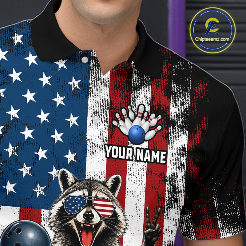 Custom US Flag Raccoon Bowling Shirt Bowling Team Shirts Bowling League
