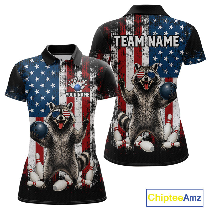Custom US Flag Raccoon Bowling Shirt Bowling Team Shirts Bowling League