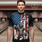 Custom US Flag Raccoon Bowling Shirt Bowling Team Shirts Bowling League