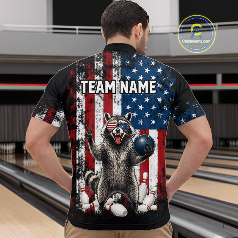 Custom US Flag Raccoon Bowling Shirt Bowling Team Shirts Bowling League
