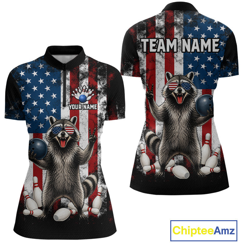 Custom US Flag Raccoon Bowling Shirt Bowling Team Shirts Bowling League