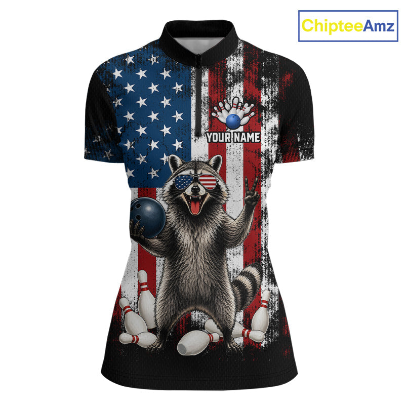 Custom US Flag Raccoon Bowling Shirt Bowling Team Shirts Bowling League