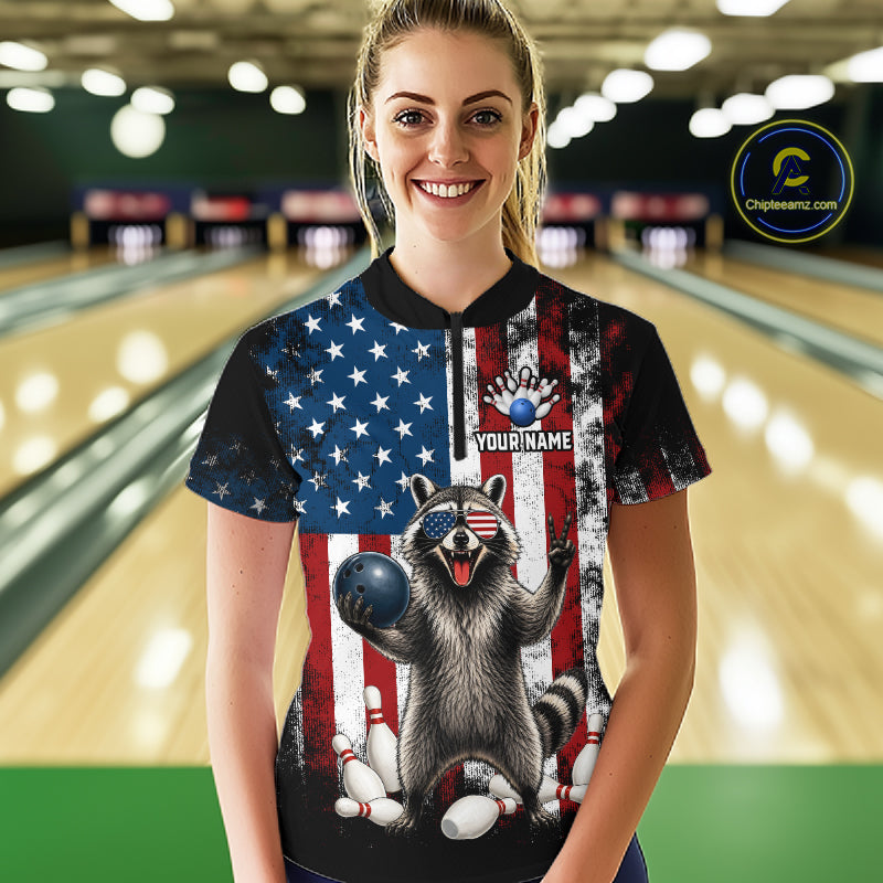 Custom US Flag Raccoon Bowling Shirt Bowling Team Shirts Bowling League