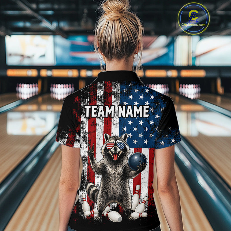 Custom US Flag Raccoon Bowling Shirt Bowling Team Shirts Bowling League