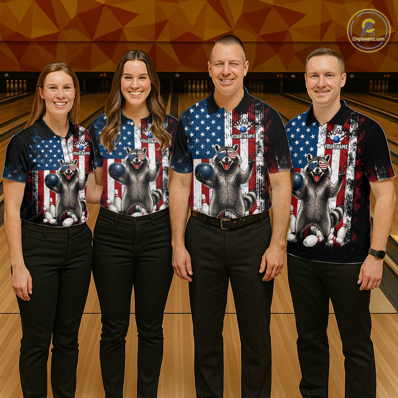Custom US Flag Raccoon Bowling Shirt Bowling Team Shirts Bowling League