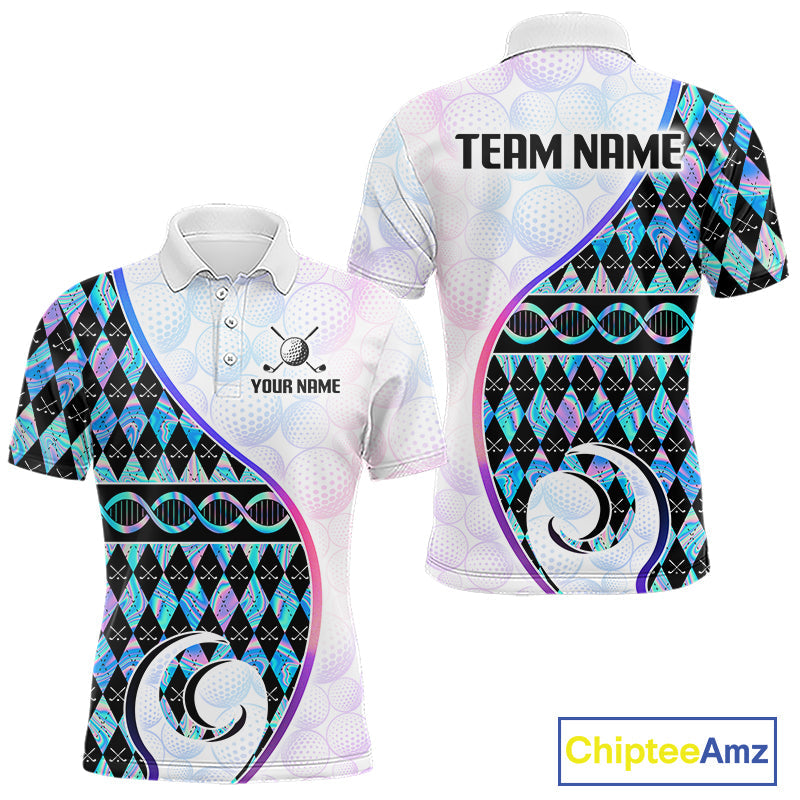 Custom Holograpic Argyle Pattern Golf Golf Polo Shirt Team Golf Shirts Golf Gifts