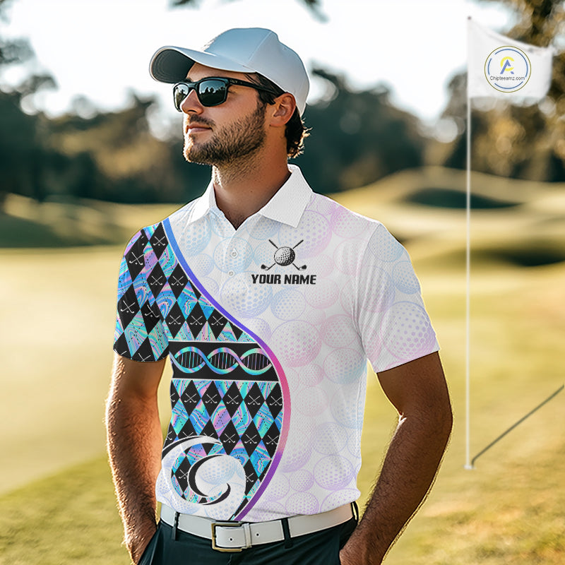 Custom Holograpic Argyle Pattern Golf Golf Polo Shirt Team Golf Shirts Golf Gifts