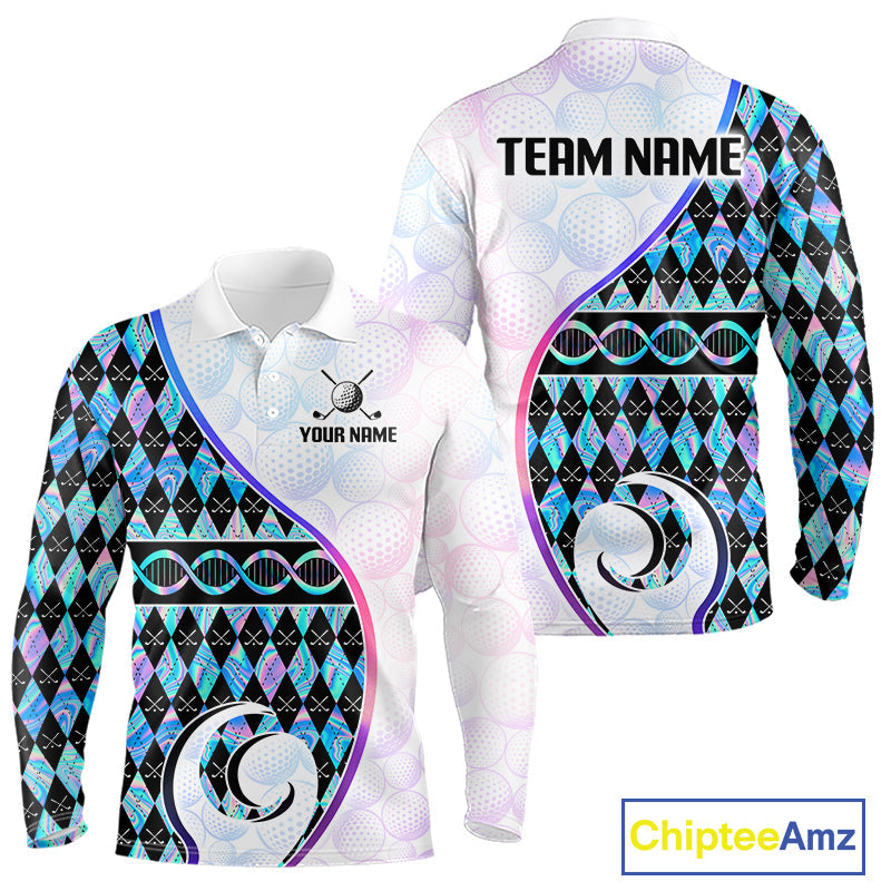 Custom Holograpic Argyle Pattern Golf Golf Polo Shirt Team Golf Shirts Golf Gifts