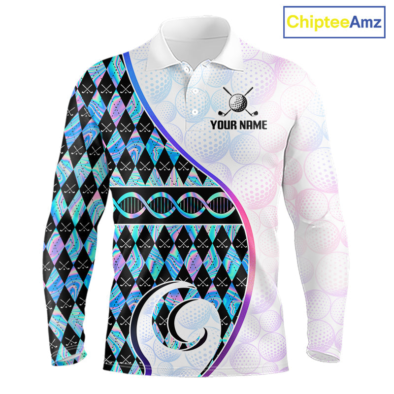 Custom Holograpic Argyle Pattern Golf Golf Polo Shirt Team Golf Shirts Golf Gifts
