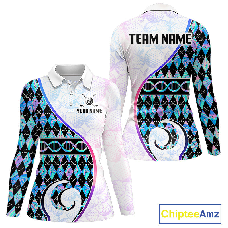 Custom Holograpic Argyle Pattern Golf Golf Polo Shirt Team Golf Shirts Golf Gifts